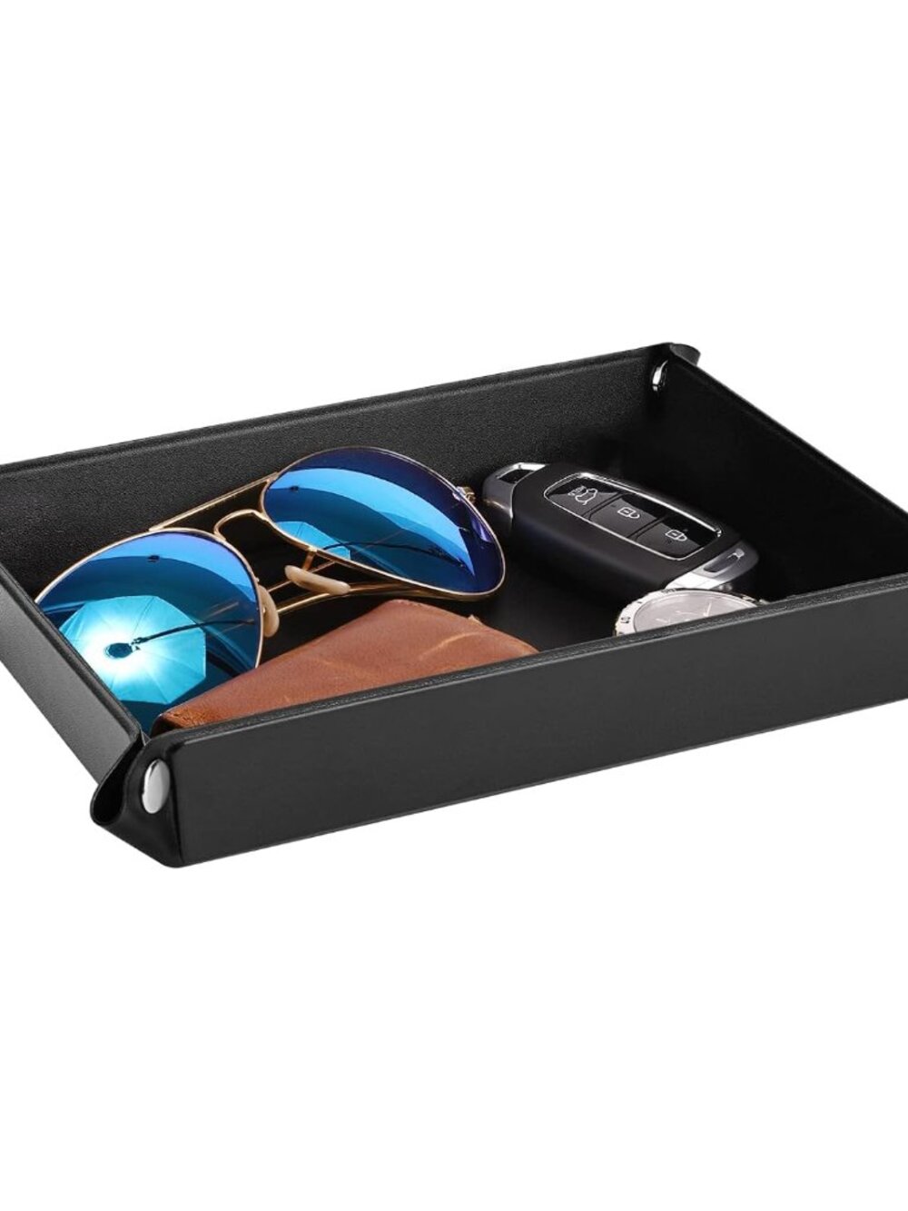 PU Valet Tray for Key Coin Phone Jewelry Wallet, M, Black